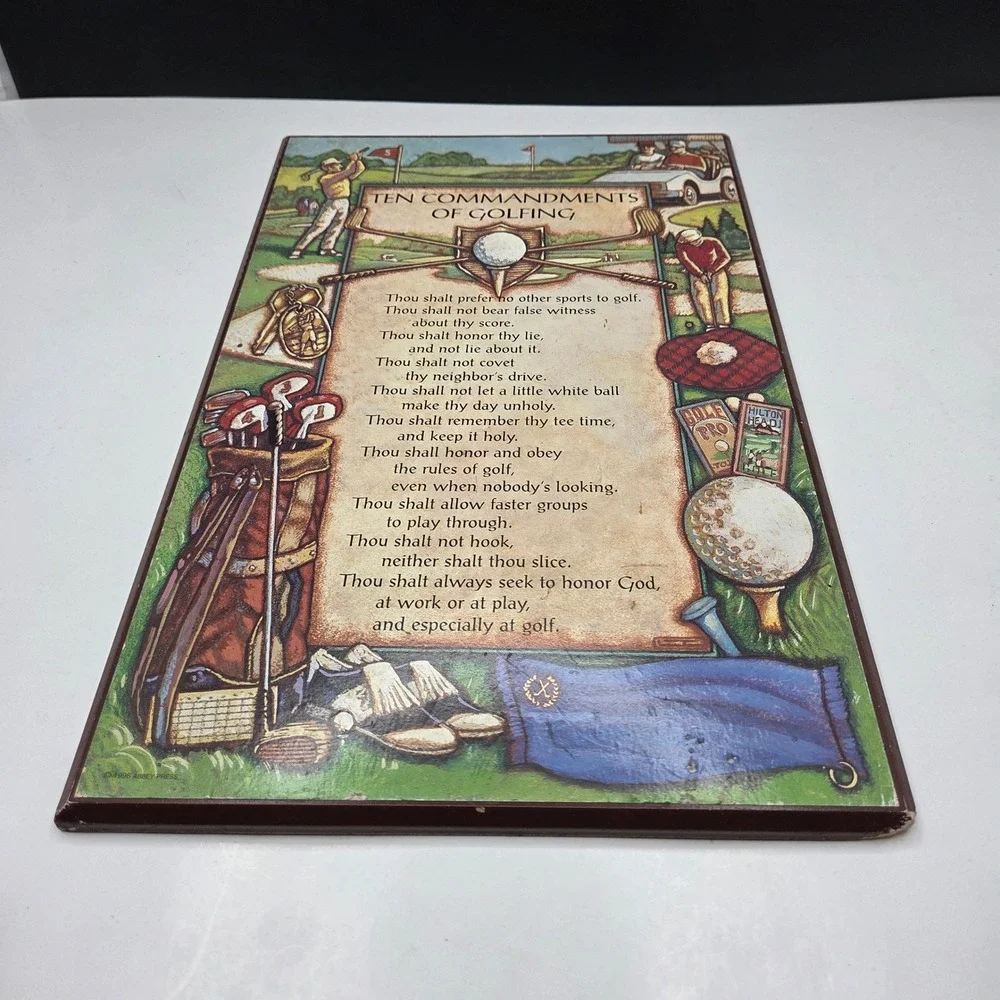 Abbey Press Ten Commandments of Golfing Wall Plaque Vintage Wood Sign 9x14 Green